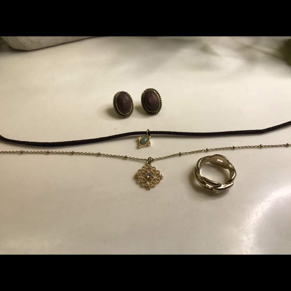 Earrings, Two Necklaces, and a Ring